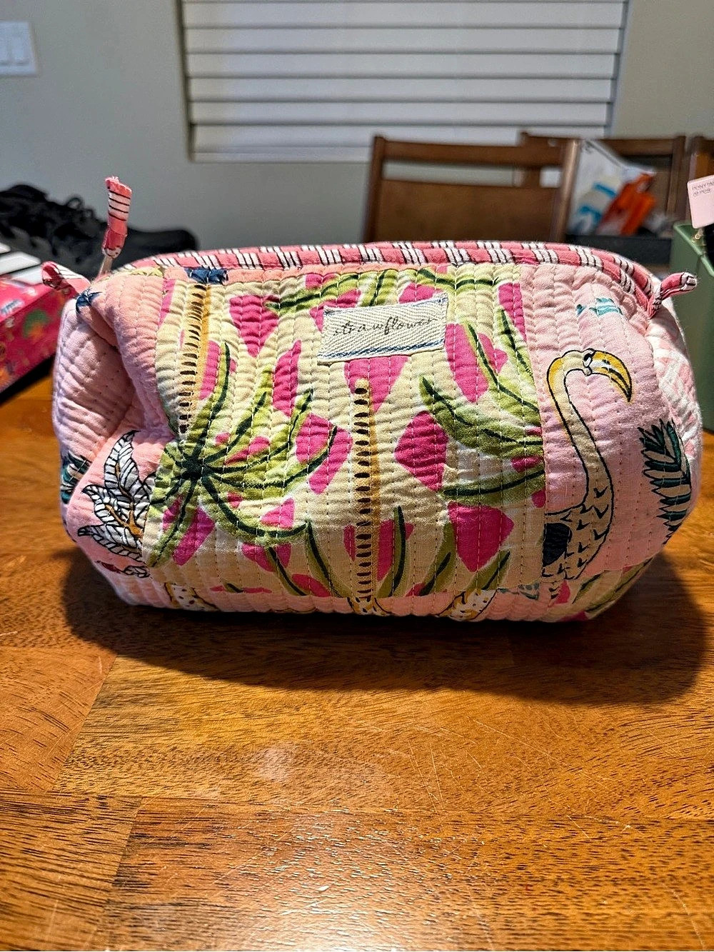Strawflower Floral Pink & Green Cosmetic Bag